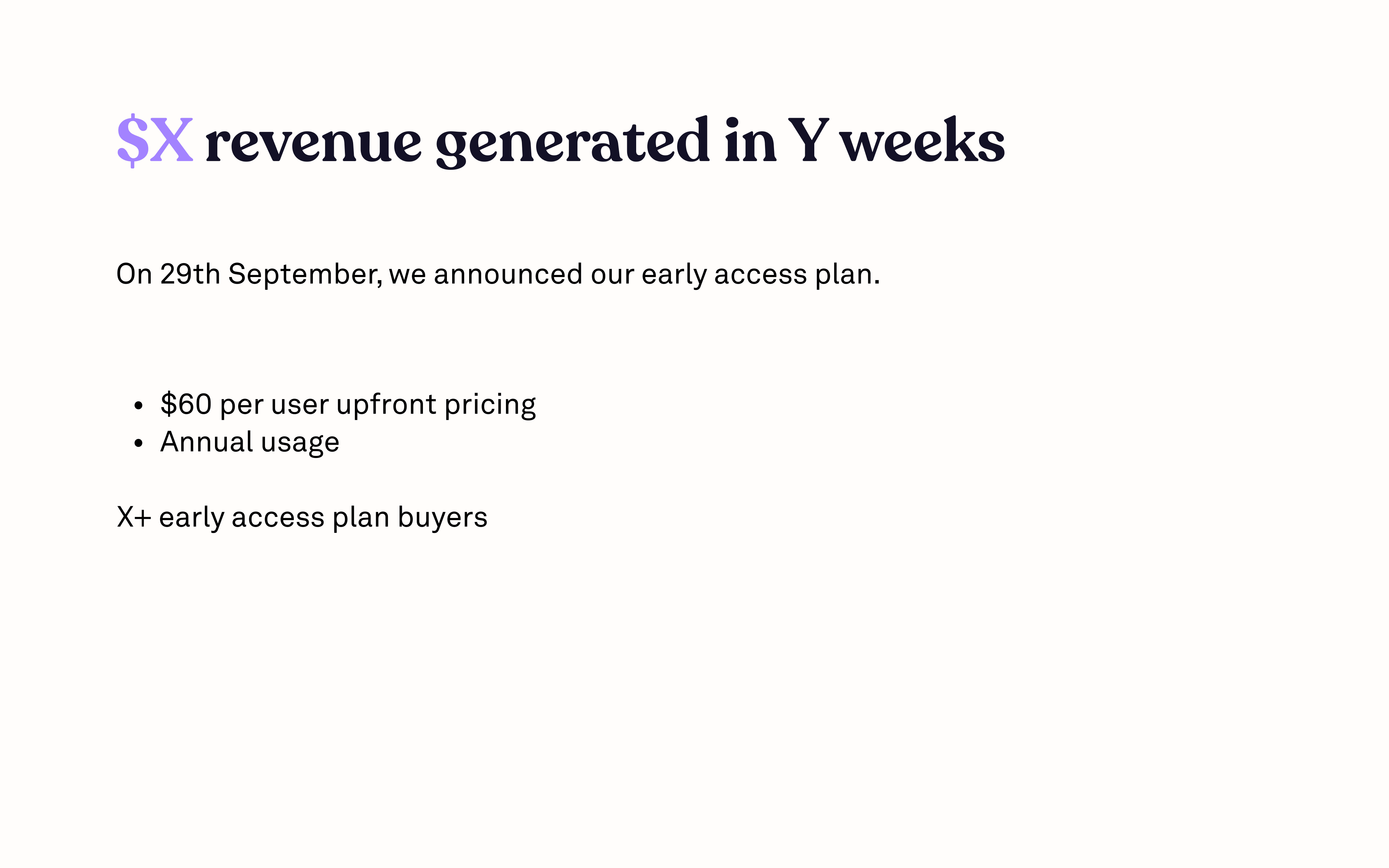 Revenue slide showing revenue generated over time